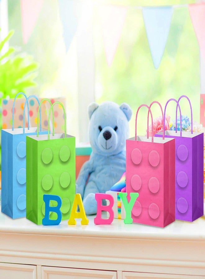 PerKoop 24 Pieces Building Block Party Favor Bags, Bricks Candy Treat Paper Bags, Party Gift Goodie Bags with Handle for Girls Building Block Birthday Baby Shower Decoration Supplies(Simple) - Image 5